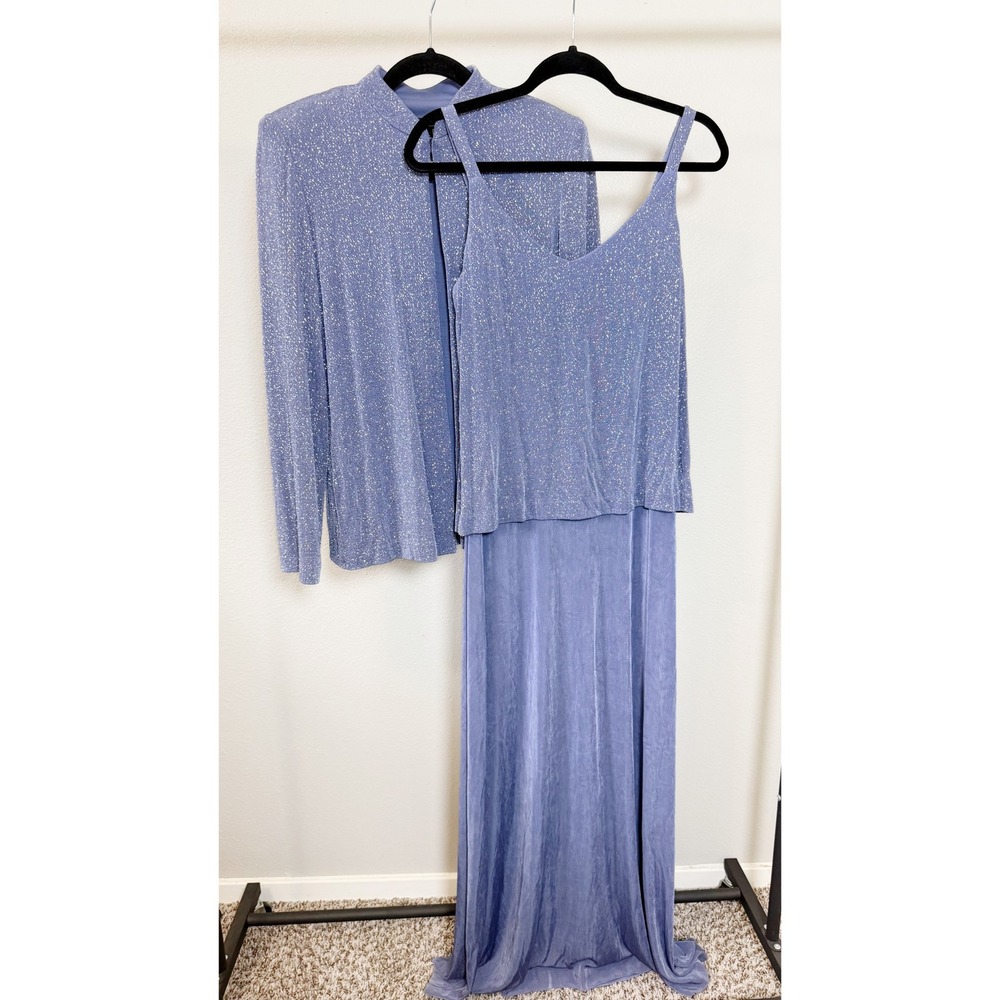 Alex Evenings Womens 2 Piece Purple Glitter Knit Tank Top Jacket Skirt Set Sz 8